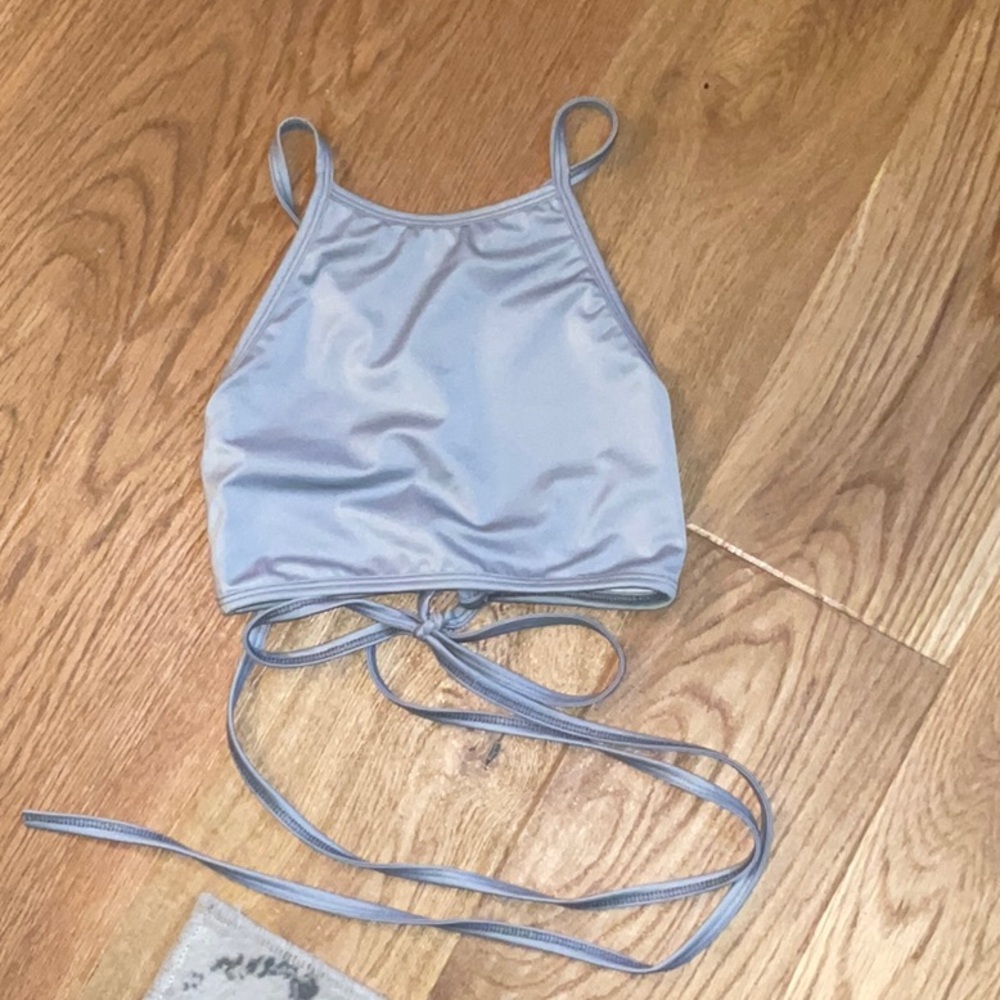 Handmade Del Toro Halter Bikini Top, Beautiful Grey, Cross & Tie @ Back. NWOT!